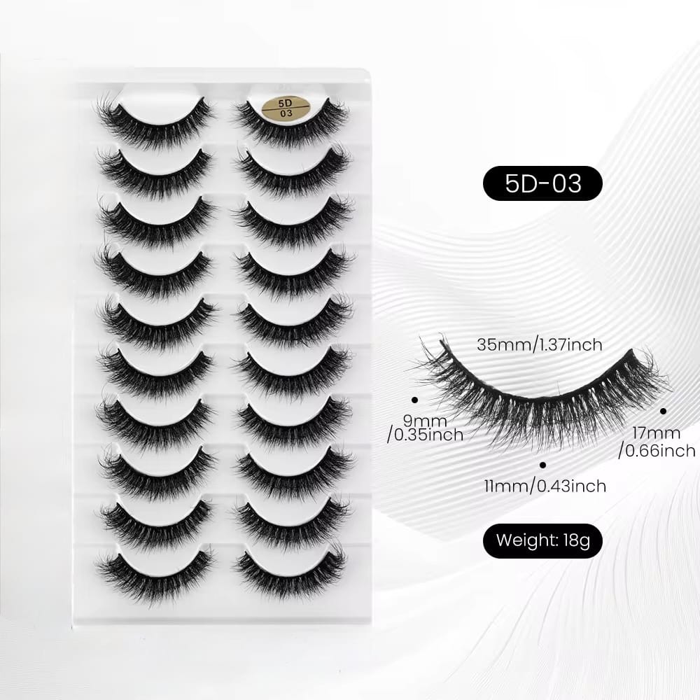 10 Pair Mink Eyelashes (5D-03)